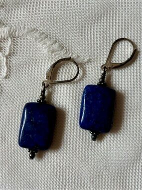 Lapis Blue Rectangular Stone Drop Earrings - 925 Silver Women's Jewelry